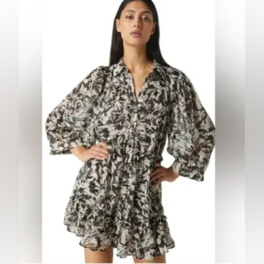 MISA.L.A./Floral Black and White Chiffon Dress.NWT